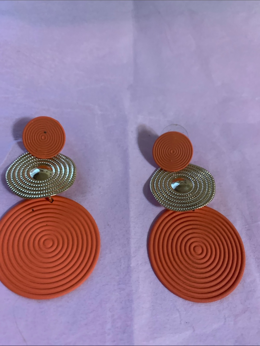 Orange & Gold Statement Spiral Drop Earrings